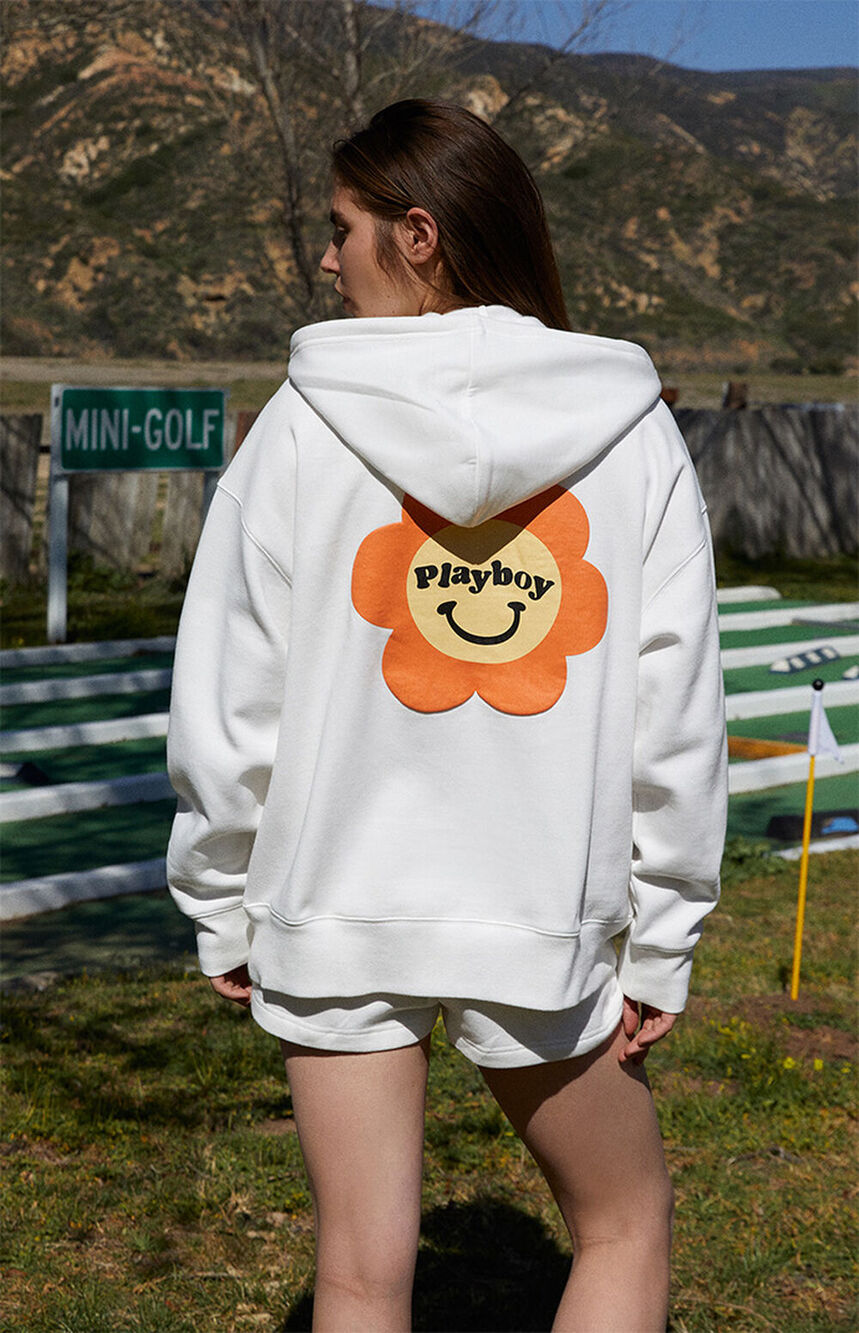 Playboy X Pacsun Camper Oversized Hoodie Full Zip Jacket White Flower Medium